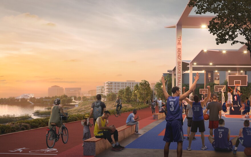 A vision for the riverfront in Newburgh includes courts for sports.