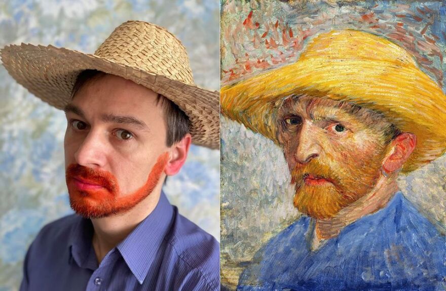 Dmitry Dolgorukov poses for a re-creation of a self-portrait by Vincent Van Gogh.