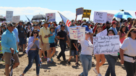 Marchers protest against a detention center in Tornillo, Texas on June 17, 2018.