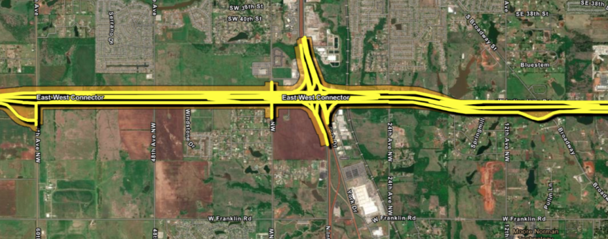 East-West connector map shown at the July 30, 2024 city council study session.