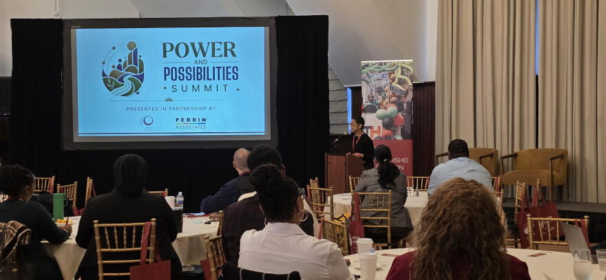Author Cyndi Suarez delivers a keynote address at the inaugural Power & Possibilities Summit.