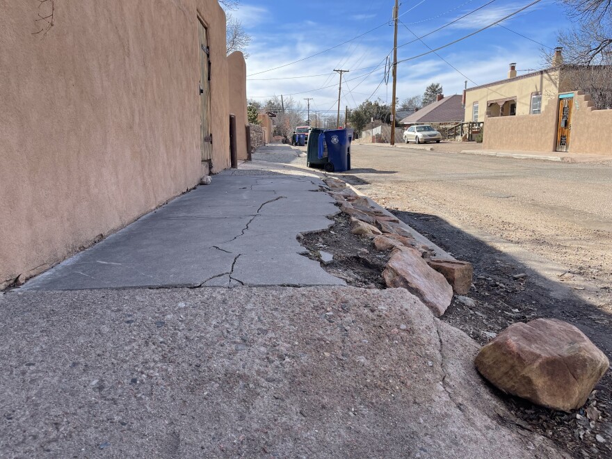 A sidewalk in Santa Fe less than 5 minute walk from the Roundhouse.