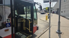 Buses await riders at the VIA Transit Center Kel-Lac off U.S. 90 West, near Lackland Air Force Base on Aug. 5, 2026