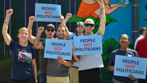 Members of the group People Not Politicians Missouri criticized the attempt by Republican lawmakers to redraw Missouri's congressional districts into a 7-1 map.