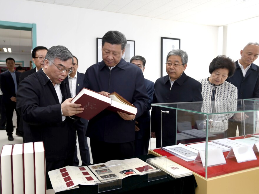 Chinese President Xi Jinping visits the Marxist literature center at Peking University, long a bastion of patriotic student activism, in Beijing on Wednesday. Xi has pushed China's universities to enforce ideological conformity and avoid discussing constitutional democracy, civil society and judicial independence.