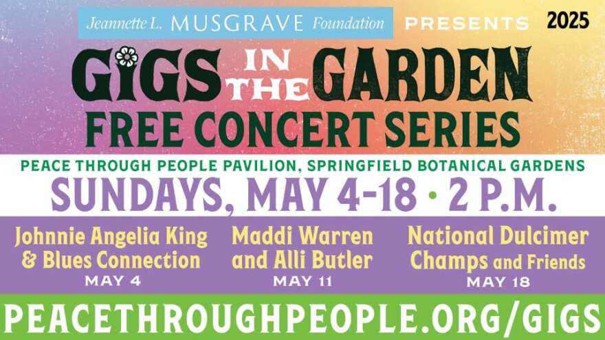 Graphic for the spring 2025 Gigs in the Garden Concert Series at Nathanael Greene-Close Memorial Park
