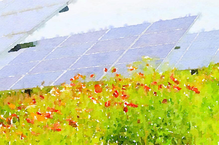 Artist rendering of the planned Logansport solar farm and pollinator habitat