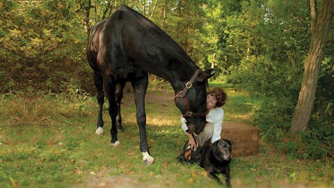 Diana and her animal family, Blackie and Shadow