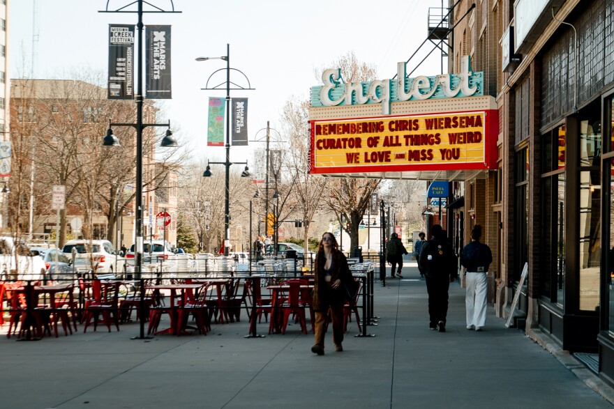 The outside of the englert theater during mission creek festival.