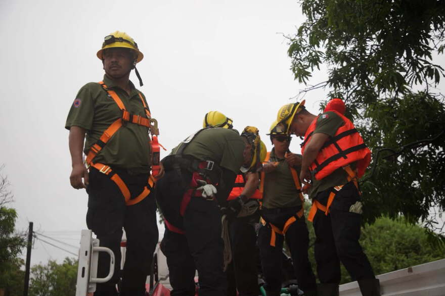 Emergency responders in Sonora patrol the streets of Guaymas after Polo made landfall on Tuesday.