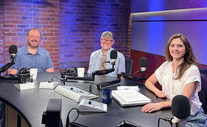 Our panel: Chris Maza, executive editor of Reminder Publishing; Bridgette Davis, assistant professor of public policy at UMass Amherst; news reporter Phil Bishop (not pictured); and making his debut on the panel, Jordan Wolman, a senior reporter at CommonWealth Beacon (not pictured).