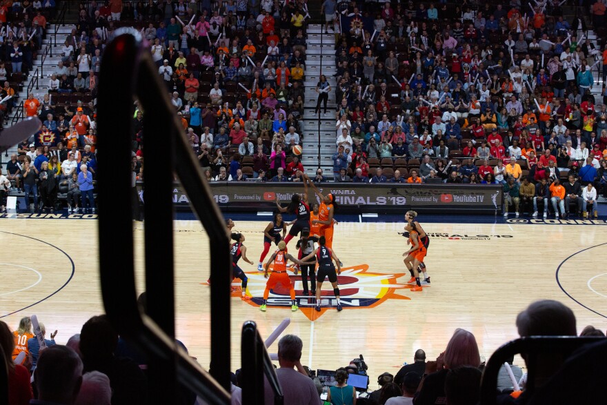 Tip-off of WNBA Finals Game 4 from the Mohegan Sun Arena in Uncasville, Connecticut. That's where the Sun won their 18th home win of 2019.