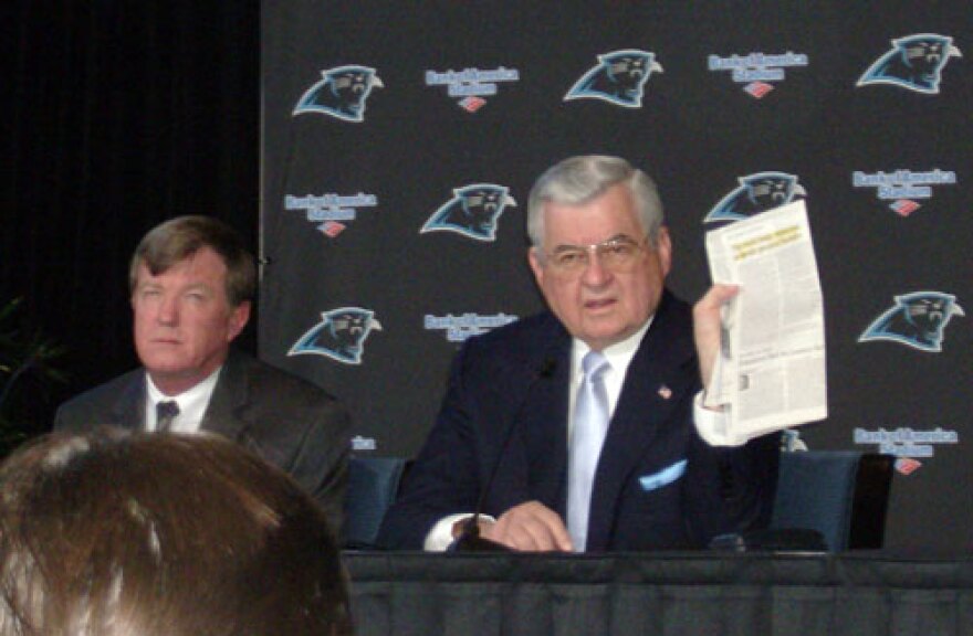 Panthers General Manager Marty Hurney (L) and owner Jerry Richardson