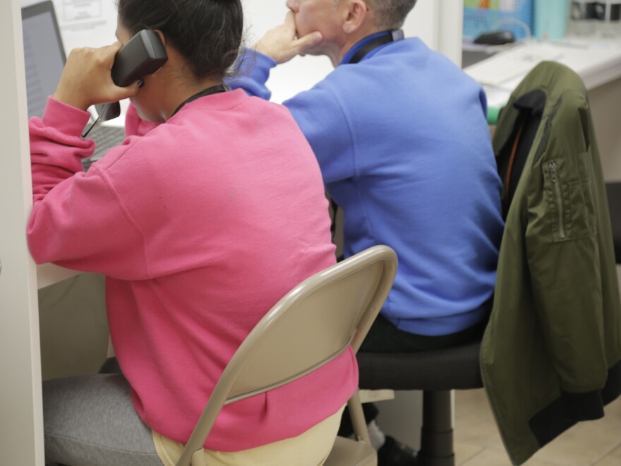 The tour guide showed off the phone-home room at the Homestead "temporary influx facility."