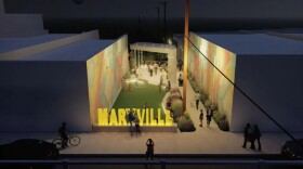 Conceptual mockup of the alley way project with 3D Maryville sign and wall murals