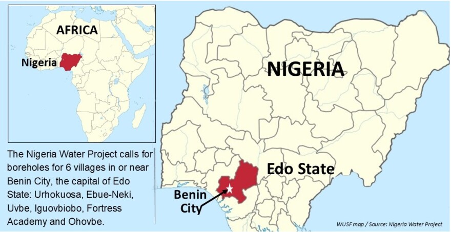 locator map showing benin city in edo state in nigeria in africa