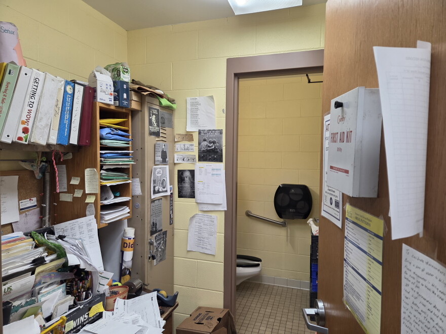 Head Cook Patricia Havnes' office is located right between the kitchen and a bathroom at Nevis Public School on Oct. 27, 2026.
