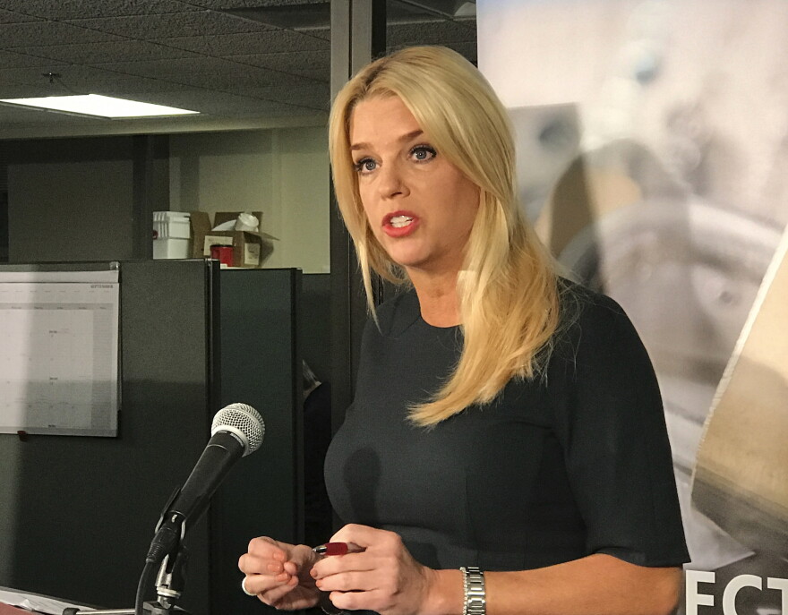 Florida Attorney General Pam Bondi addresses price-gouging complaints during a press conference Wednesday in Tallahassee. (Joe Reedy/AP)