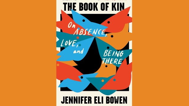 Orange, blue, and red patterned cover of "The Book of Kin" by Jennifer Eli Bowen
