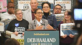 New Mexico Democratic gubernatorial candidate Deb Haaland, pictured above at a January campaign event, has continued her fundraising dominance after the June 2, 2026, primary election, according to recent New Mexico Secretary of State’s Office filings. (Danielle Prokop/Source NM)