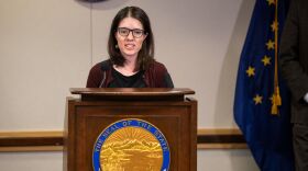 Dr. Anne Zink, Alaska’s chief medical officer, speaks at a news conference Tuesday, March 25, 2020. (Office of the Governor)