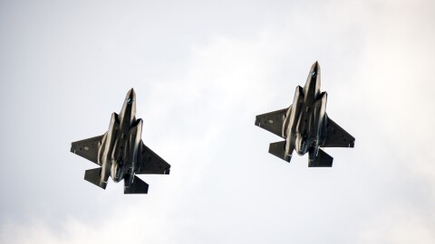 Two U.S. F-35 fighter jets training.