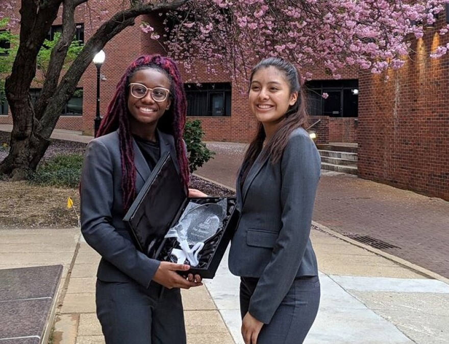 Sumner Academy students (left) Neymara Freeman and Gabriela Perez-Garcia participated in the Urban Debate National Championships in Washington, D.C., last month. Freeman won Top Speaker.