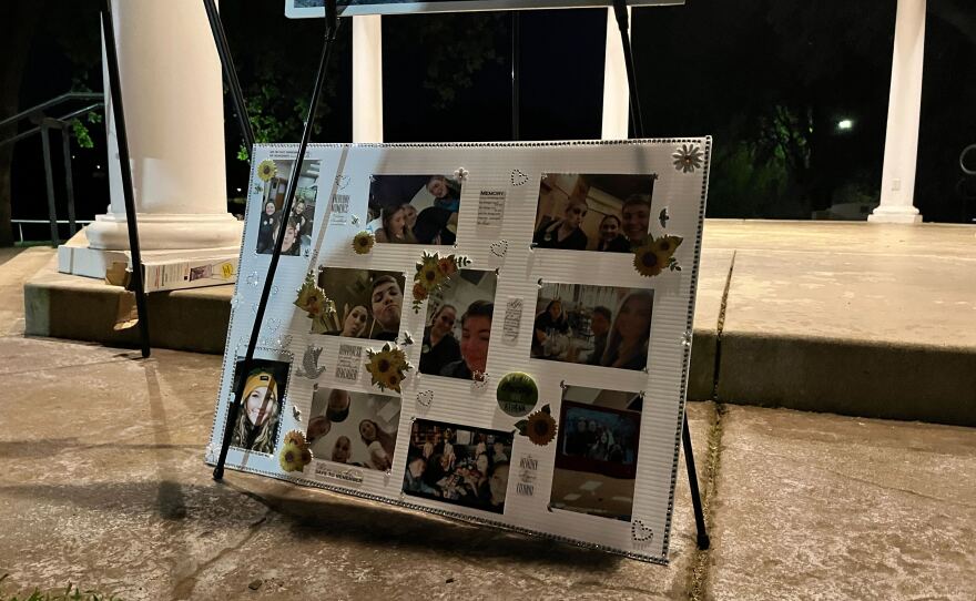 Mourning community members honor Athena Passidakis in Redding, Calif. on April 11, 2025