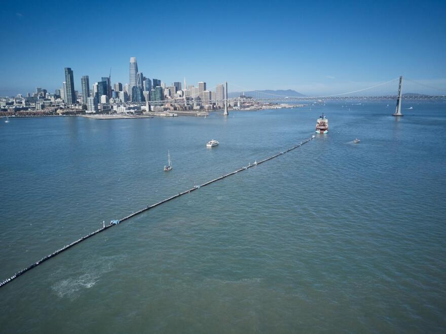 Ocean Cleanup being towed through San Francisco Bay, September 8.