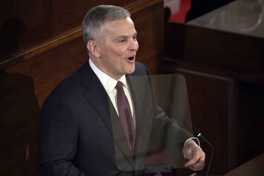 North Carolina Gov. Josh Stein delivers the State of the State address at the Legislative Building, Wednesday, March 12, 2025, in Raleigh N.C. (AP Photo/Chris Seward)