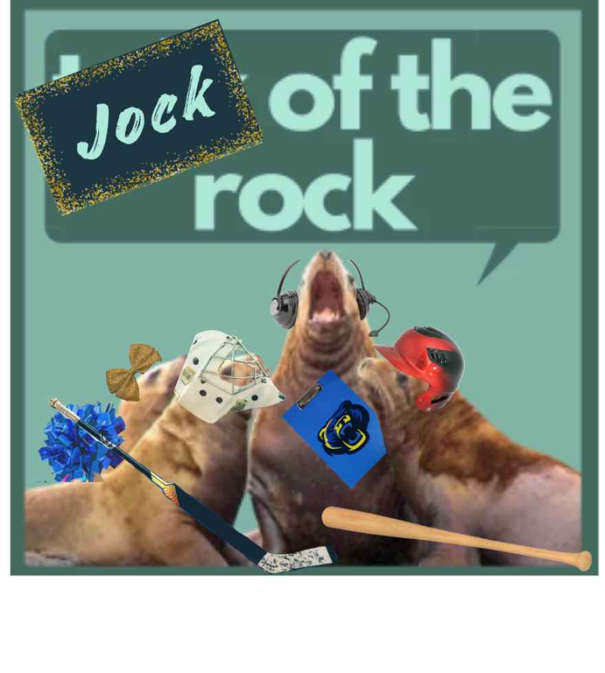 LOGO for Jock of the Rock, KMXT's once a month sports show hosted by mild-mannered reporter, Derek Clarkston.