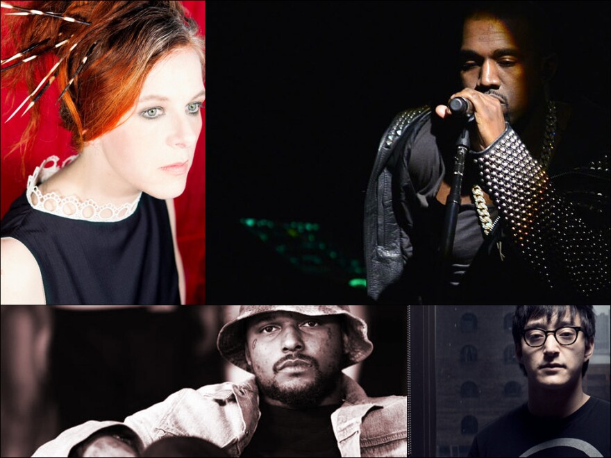 Clockwise from upper left: Neko Case, Kanye West, Shigeto, Schoolboy Q