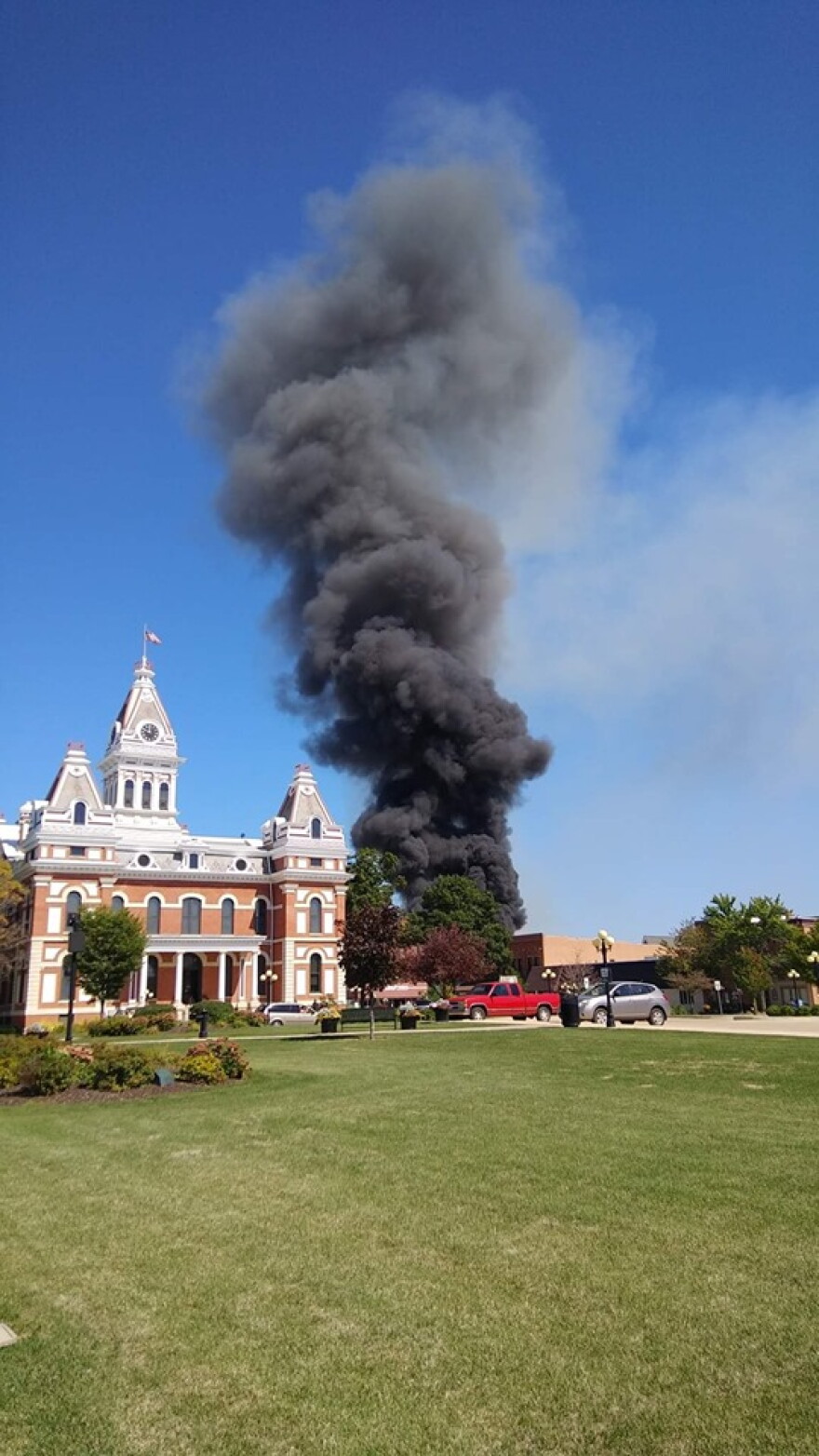 Saturday's fire happened in downtown Pontiac. The Livingston County Courthouse can be seen at left. 