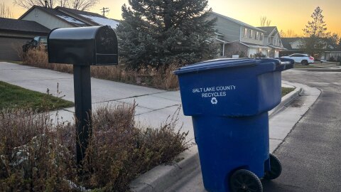 A mail box and a Salt Lake County recycling bin on a street in Holladay, Dec. 30, 2025. The county’s 2026 budget has finalized a 14.6% property tax increase.