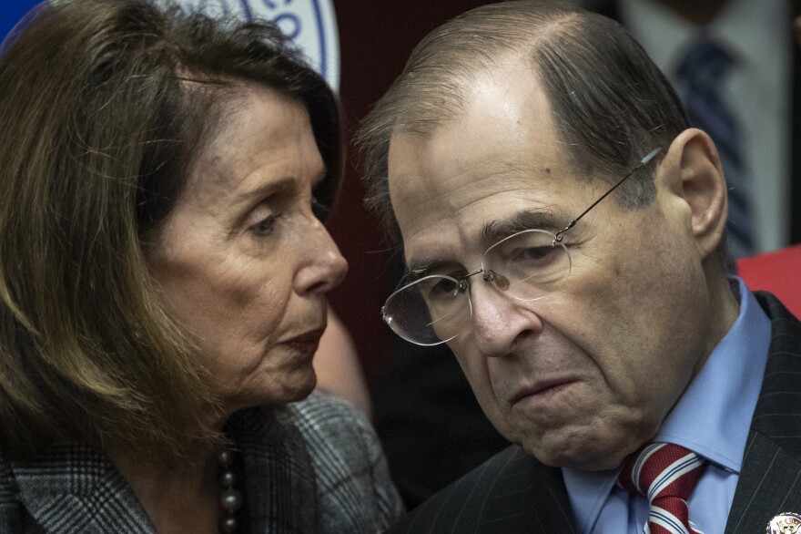 House Speaker Nancy Pelosi, D-Calif., speaks with House Judiciary Committee Chairman Rep. Jerrold Nadler of New York last week.