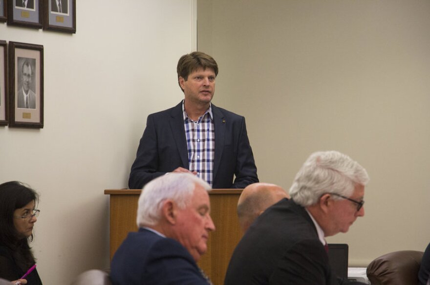 Monsanto executive Ty Vaughn speaking at a meeting of the Arkansas State Plant Board in September.