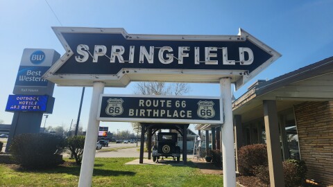 A Route 66 sign at the Best Western Rail Haven Motel in Springfield, Mo. on March 30, 2026.