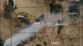 MODIS satellite image demonstrates actively burning wildfires in Apache-Sitgreaves National Forests and atmospheric transfer of the smoke from the burn sites to central New Mexico. the smoke can travel for thousands of miles, and as fires become more common, researchershave linked exposure to their smoke to worse mental health outcomes.