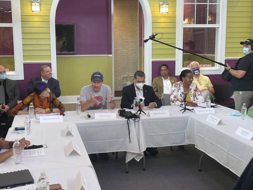 U.S. Department of Health and Human Services Secretary Xavier Becerra held a roundtable in Waterbury on the mental health impacts of gun violence. Connecticut Senator Chris Murphy and Representatives Rosa DeLauro and Jahana Hayes were also in attendance.