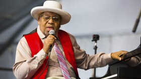 Ellis Marsalis speaks before the Ellis Marsalis Family Tribute during the New Orleans Jazz & Heritage Festival in New Orleans, Sunday, April 28, 2019. (Sophia Germer/AP)