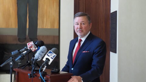 Attorney General Gentner Drummond speaks at a press conference Feb. 25, 2025, in Oklahoma City.