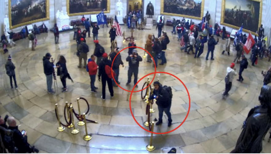 Surveillance footage showed Aaron Mileur and his cousin in the Rotunda of the U.S. Capitol. (From DOJ sentencing memo)