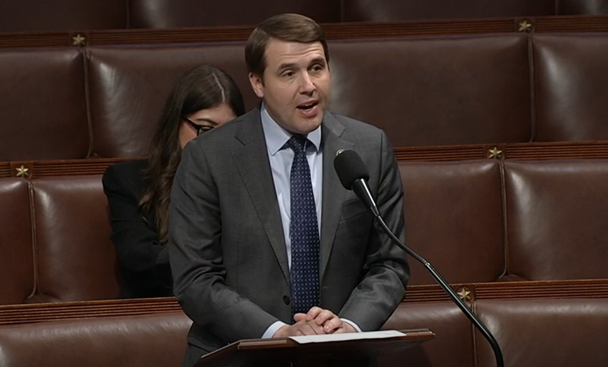 Congressman Chris Pappas speaking in favor of the Veterans' Transition to Trucking Act, legislation aimed at making it easier for veterans to gain trucking licenses
