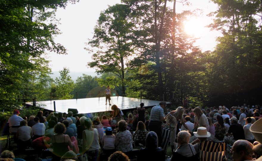 The Inside/Out Stage at Jacob's Pillow in Becket, Massachusetts, during a Q and A session with the audience.