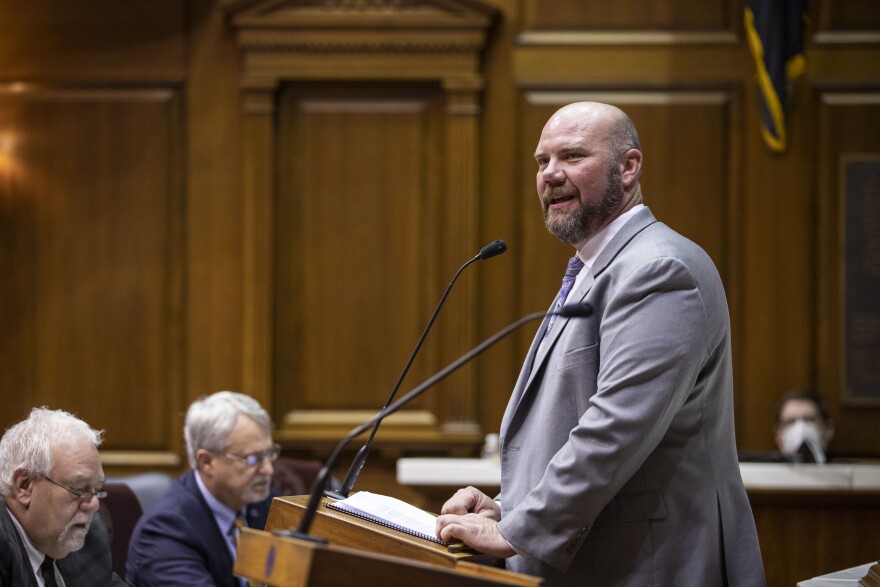 Rep. Alan Morrison (R-Brazil) speaks on the House floor during the 2022 legislative session. Morrison is stepping down after being appointed to serve as director of the Indiana Department of Natural Resources.