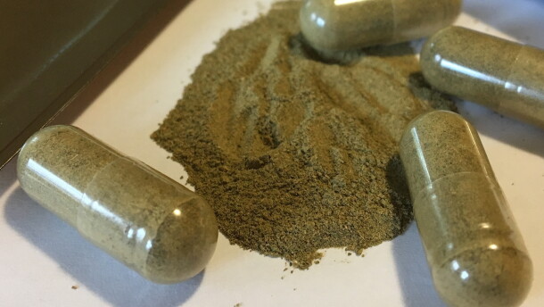 FILE - This Sept. 27, 2017 file photo shows kratom capsules in Albany, N.Y. (AP Photo/Mary Esch, File)
