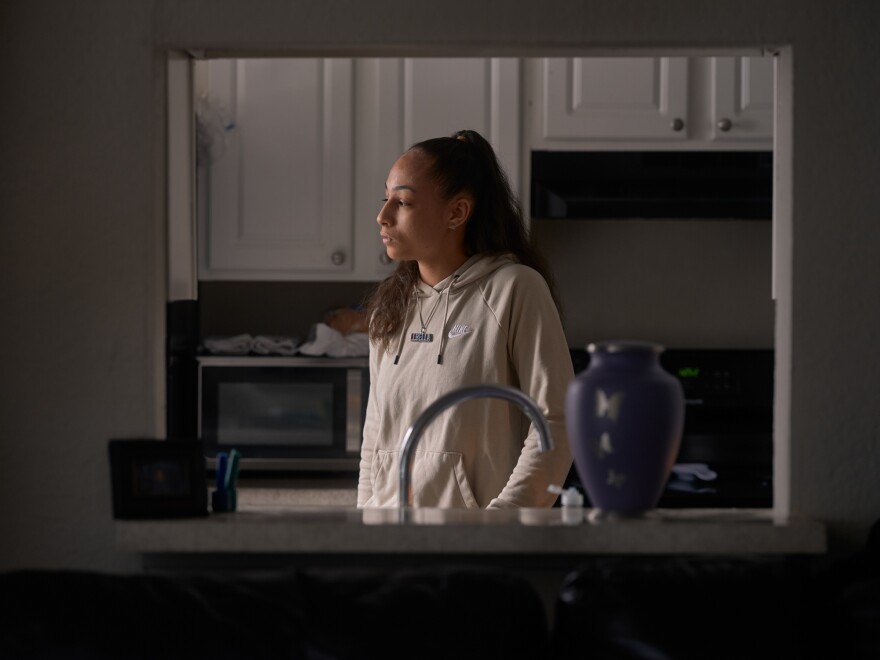 Portrait of Alyssa Lewis in her kitchen in Richardson, Texas, on April 4, 2022.