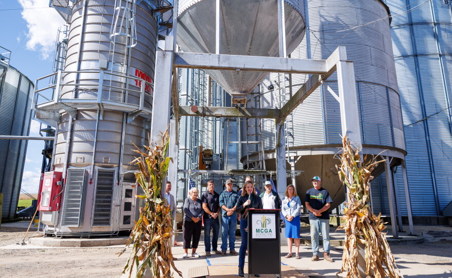 Secretary of State Jocelyn Benson, the Democratic nominee for governor, speaks at a corn farm in Lansing, Mich., on Oct. 8, 2026.