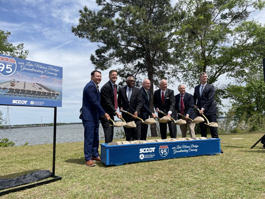 South Carolina and federal leaders broke ground Monday, April 6, 2026, on the Interstate 95 Lake Marion bridge replacement project in Santee, S.C.
