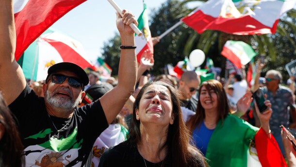 Demonstrators gather in reaction to the U.S. and Israeli strikes on Iran on Saturday, Feb. 28, 2026, in Los Angeles. (AP Photo/Caroline Brehman)